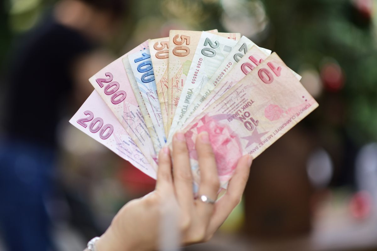 Elde yelpaze gibi tutulan Türk lirası banknotları
